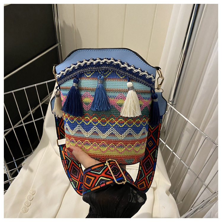 Ethnic Style Fringe Bucket Bag 2026 New Chinese Style Bag Woven Single Shoulder Crossbody Bag