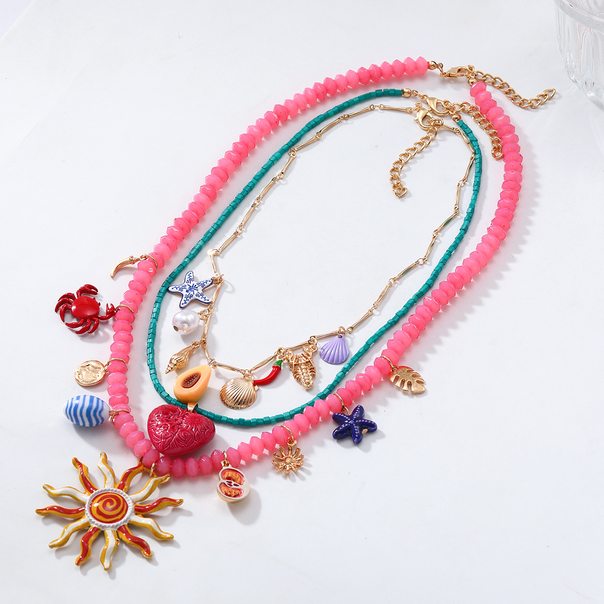 ZA multi-layer beach vacation necklace for women shell starfish conch bead heart crab