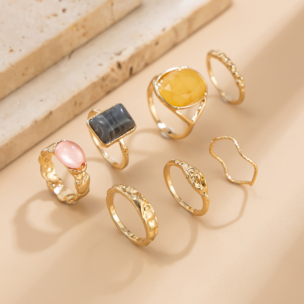 Jewelry sense inlaid acrylic ring irregular alloy ring new product