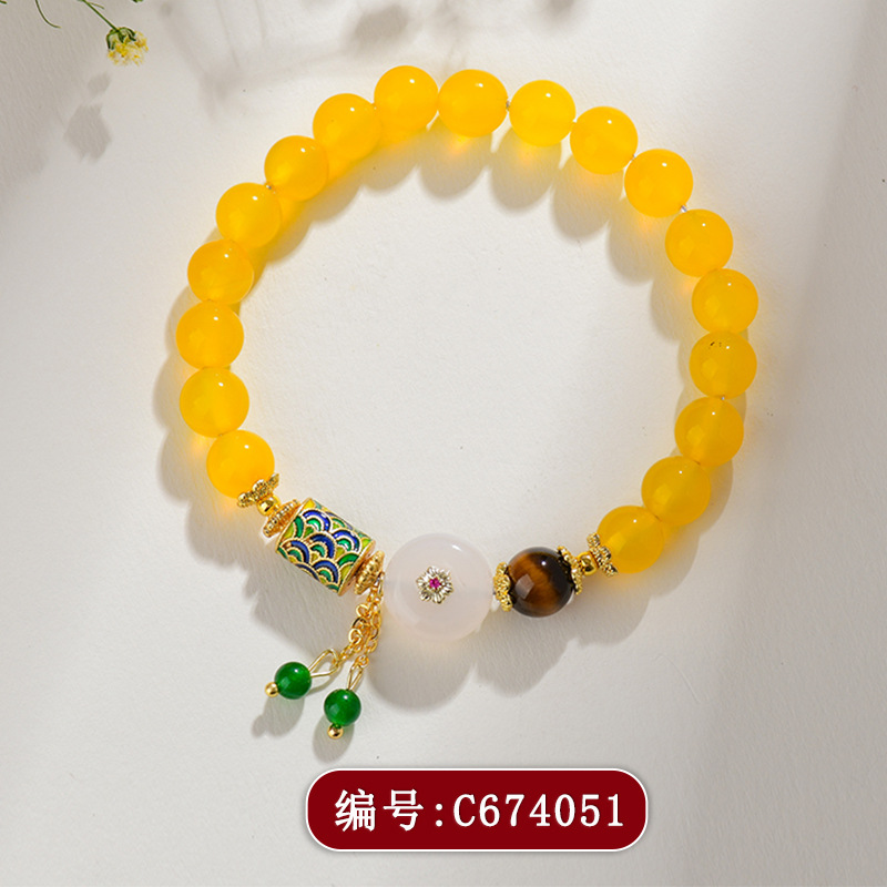 Xinjiang Gold Silk Jade Multi-loop Bracelet Peace Buckle Pendant New Chinese Style Ethnic Style Buddha Bead Prayer Bead Bracelet