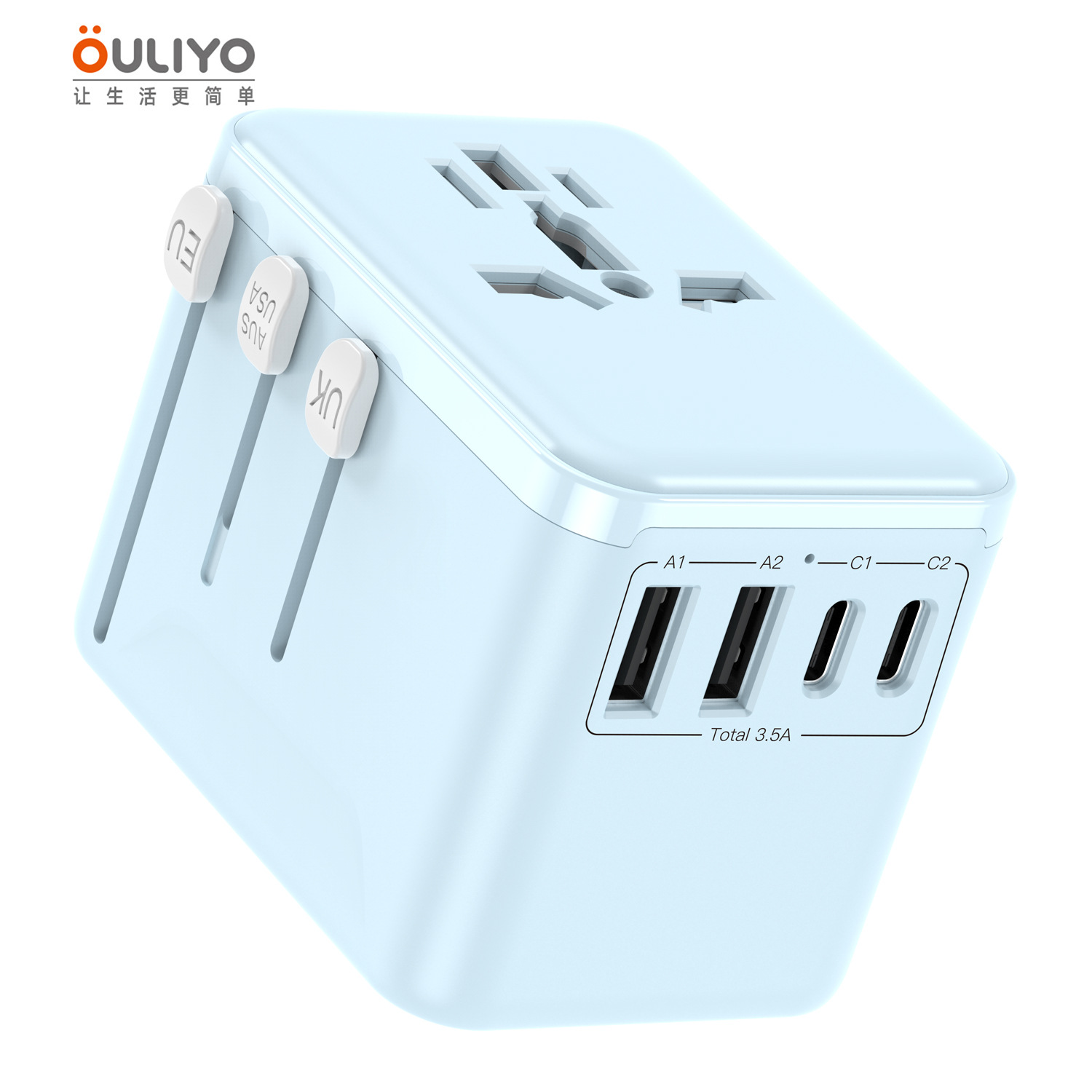 Multi-function Adapter Plug Global 2A2C Fast Charging 3.5A Socket Converter Multi-country Travel Plug