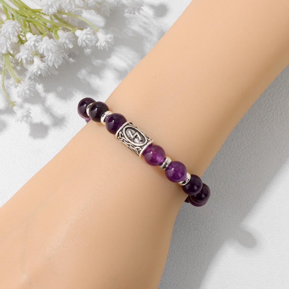 New rune symbol Norway bracelet 8mm stone beads red agate elastic rope bracelet