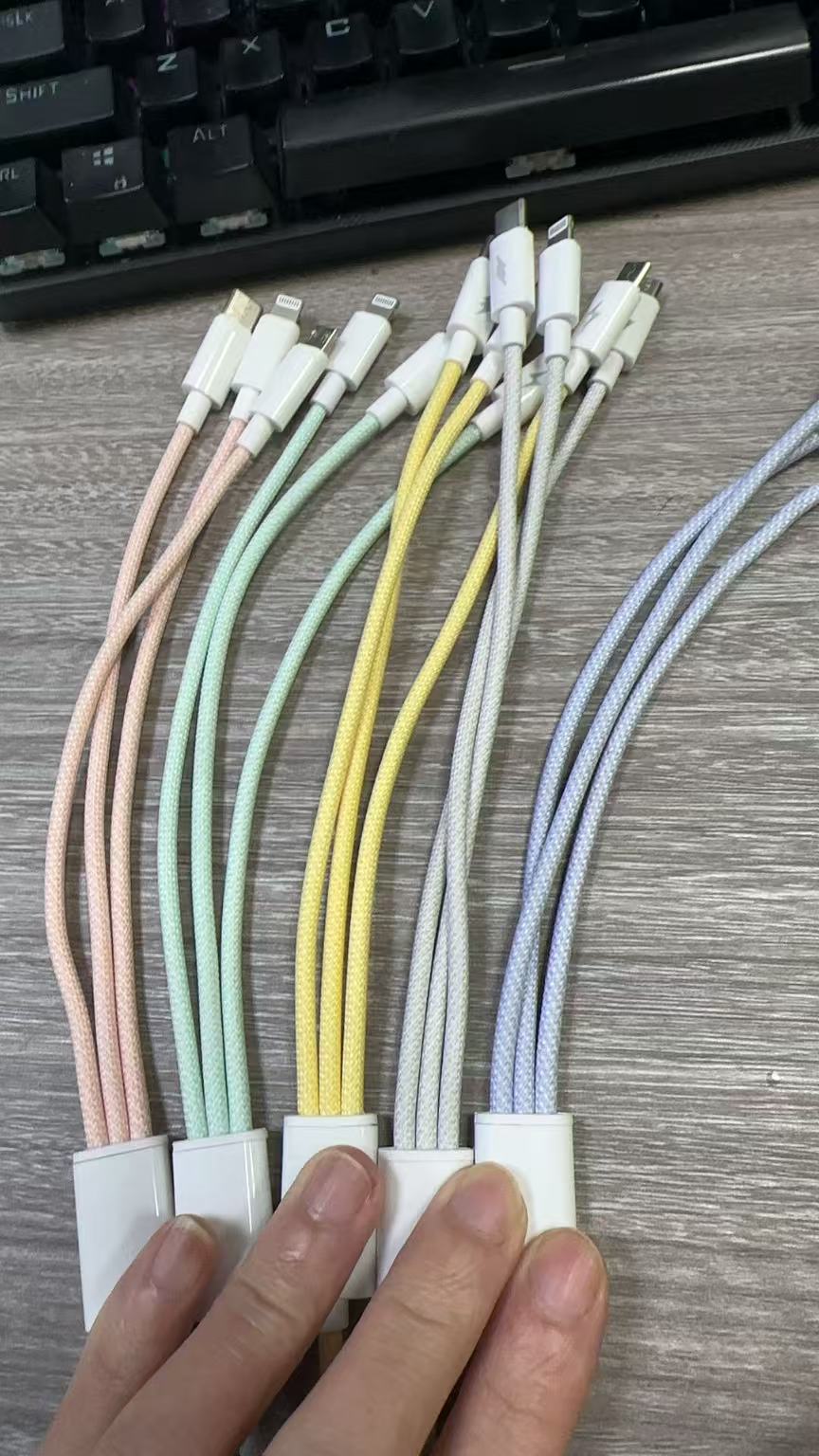 120W Data Cable 3-in-1 Charger One-to-Three Braided Car Multi-Head for Apple Android Huawei 6A