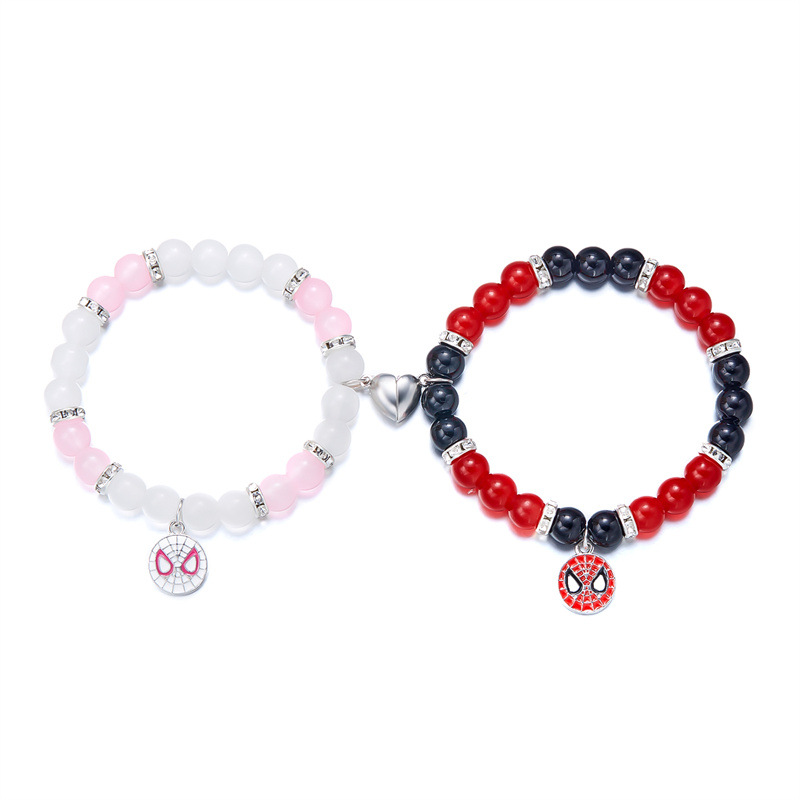 TKkt Cat Spider-Man New Heart-shaped Magnetic Bracelet Hand-woven Braided Rope Beaded Hand Jewelry