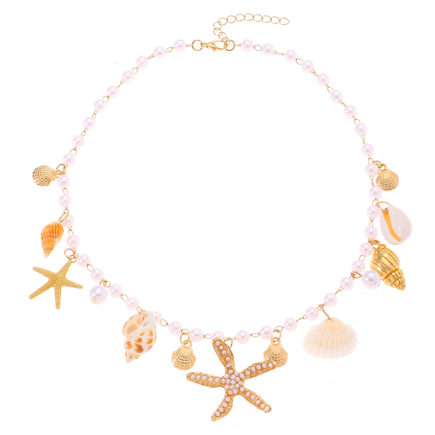 Bohemian Summer Beach Shell Collarbone Chain Niche Seaside Imitation Pearl Starfish Conch Pendant Necklace Bracelet
