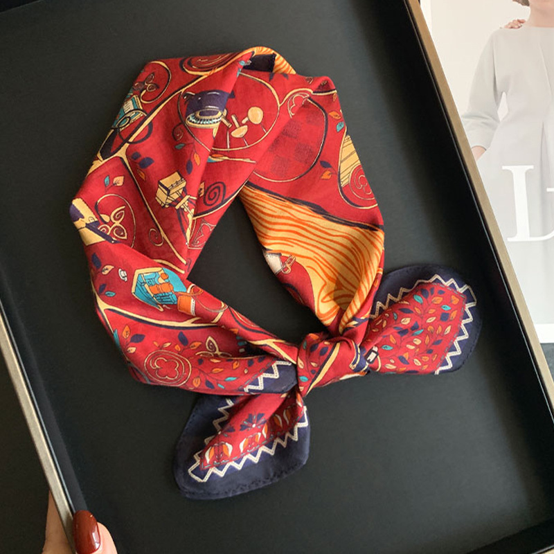 Silk cotton! 【Wander】vintage black and white mulberry silk organic cotton scarf for women, small square scarf