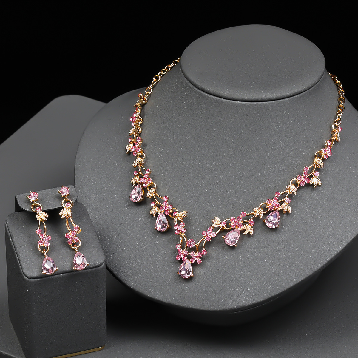 Bride Necklace Earring Set Women Crystal Jewelry Wedding Accessories Wedding Dress Matching