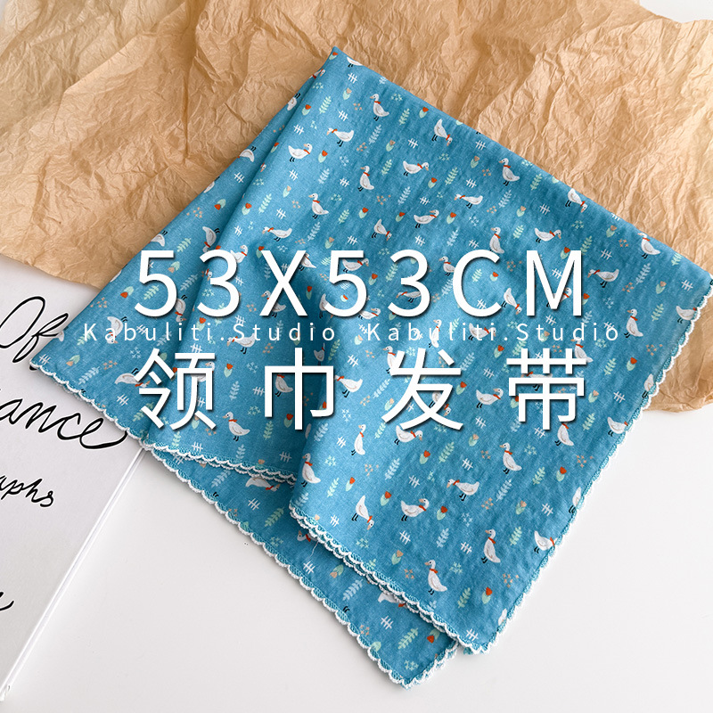 Cartoon cute small square scarf, triangle headwrap sun protection silk scarf for women and children, neck protection, hair band, gauze scarf, thin scarf