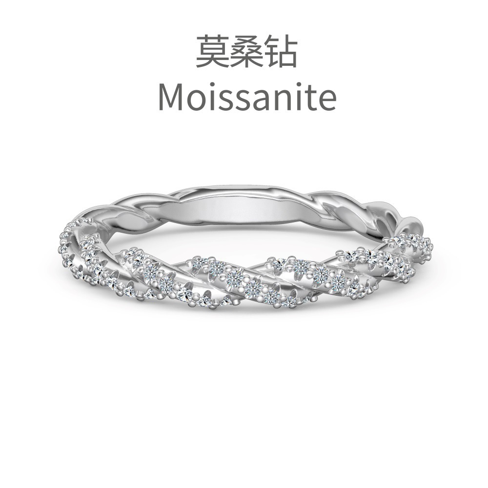 Moissanite S925 sterling silver ring for women, braided design delicate D color stackable women's closed ring