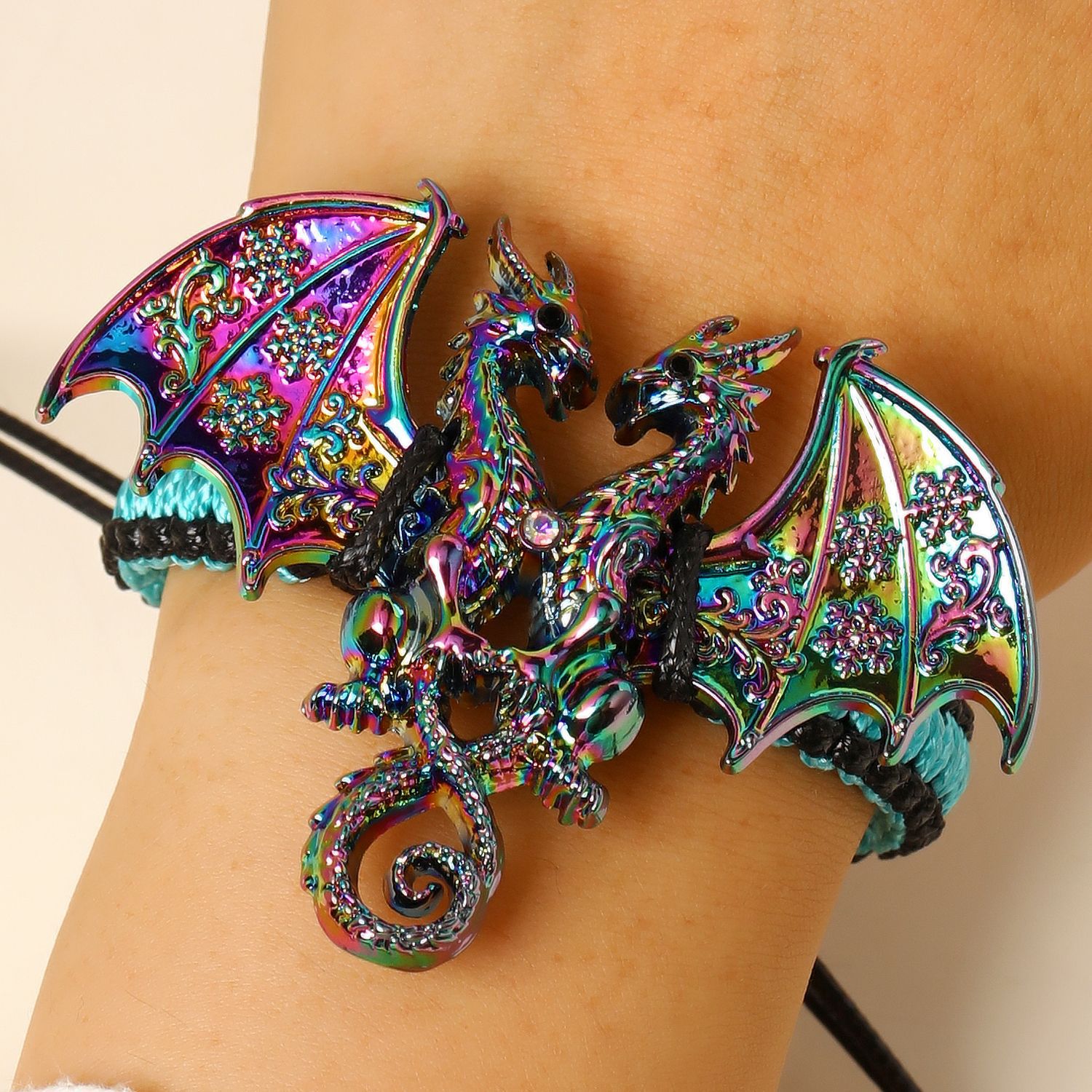 Niche Enamel Dragon Handwoven Bracelet Diamond Inlay Flying Dragon Rope Bracelet Men