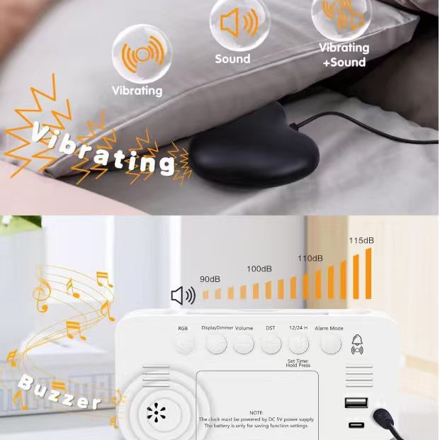 Heart-shaped RGB mirror vibration LED alarm clock 15 color screen large sound large character large screen blind clock 30 minutes