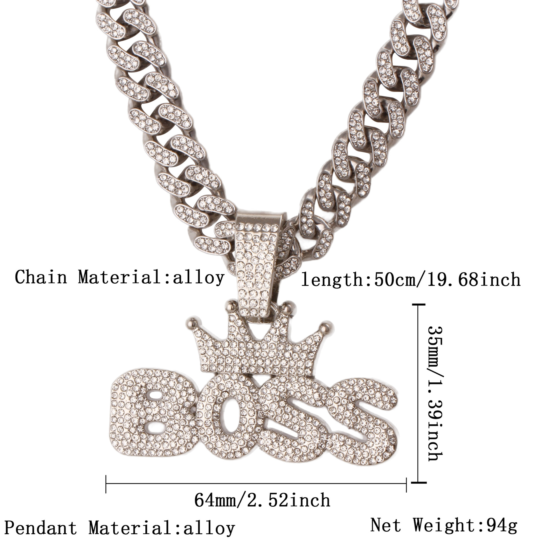银色皇冠BOSS吊坠项链