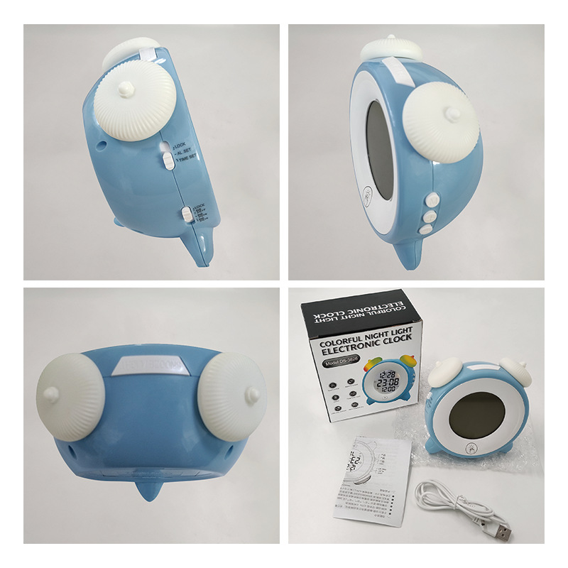 Bedroom alarm clock bedside children multifunctional color light clock cartoon electronic touch small alarm clock atmosphere light