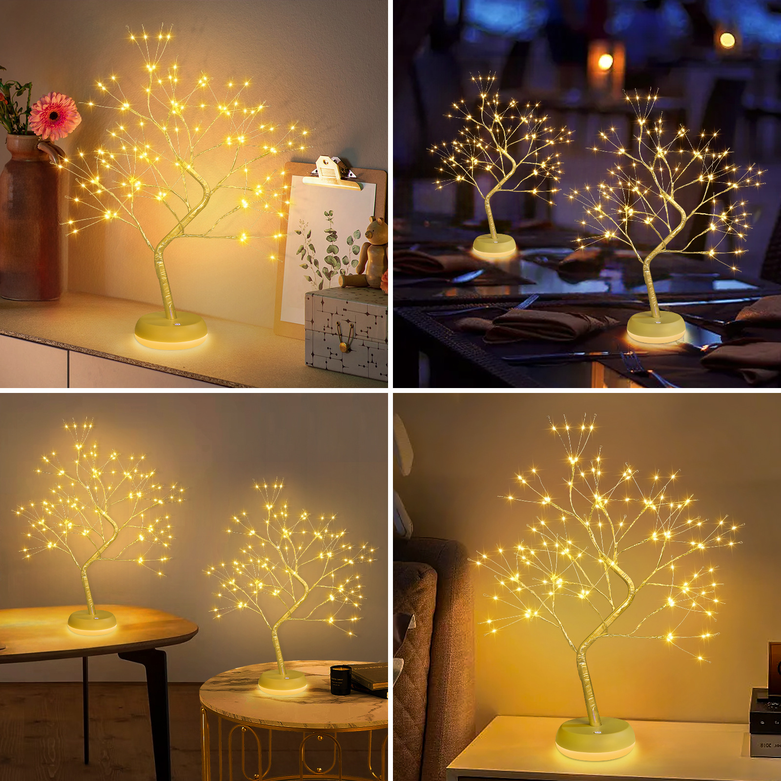 Desktop bonsai light shaped desk lamp LED desktop night light decoration ornament golden leaf star Christmas small tree