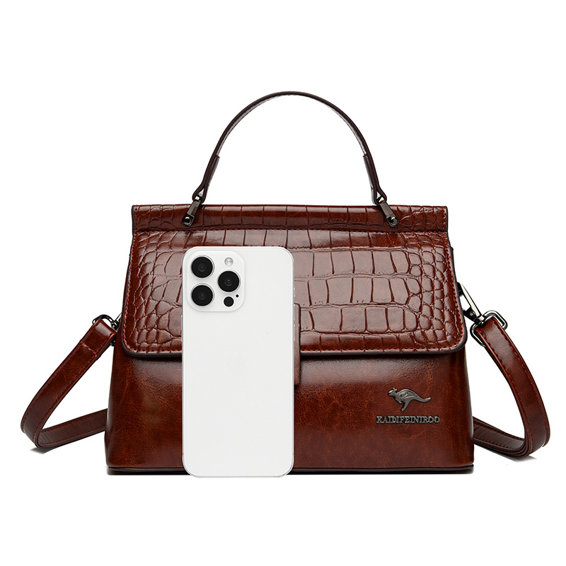 2025 New Waxed Leather Handbag Women's Shoulder Tote Commuter Handbag Handbags Department Store Counter