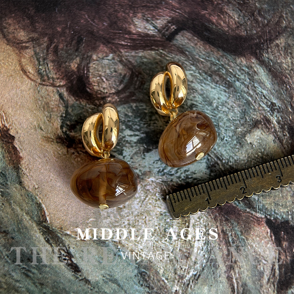 Vintage Light Retro Milad Amber Ear Studs Autumn Winter Earrings Ear Accessories
