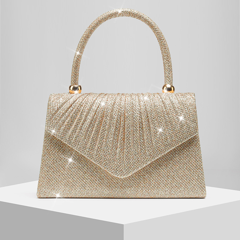 New Women's Pleated Shiny Evening Bag Bride Wedding Bag Banquet Handbag Envelope Bag