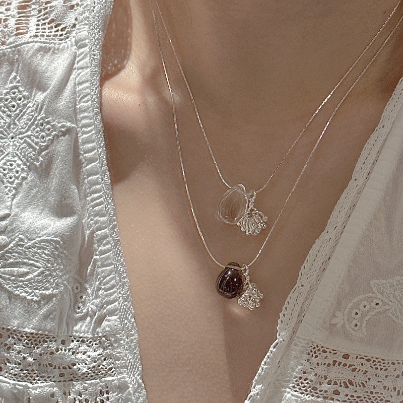S925 sterling silver drop crystal firework necklace collarbone chain