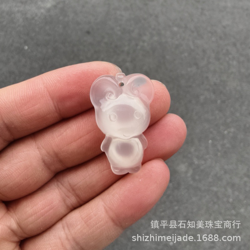 New Ice Seed Horse Material White Chalcedony Pendant Peace Button Auspicious Cloud Lock Ice Transparent No Event Pendant Live Broadcast