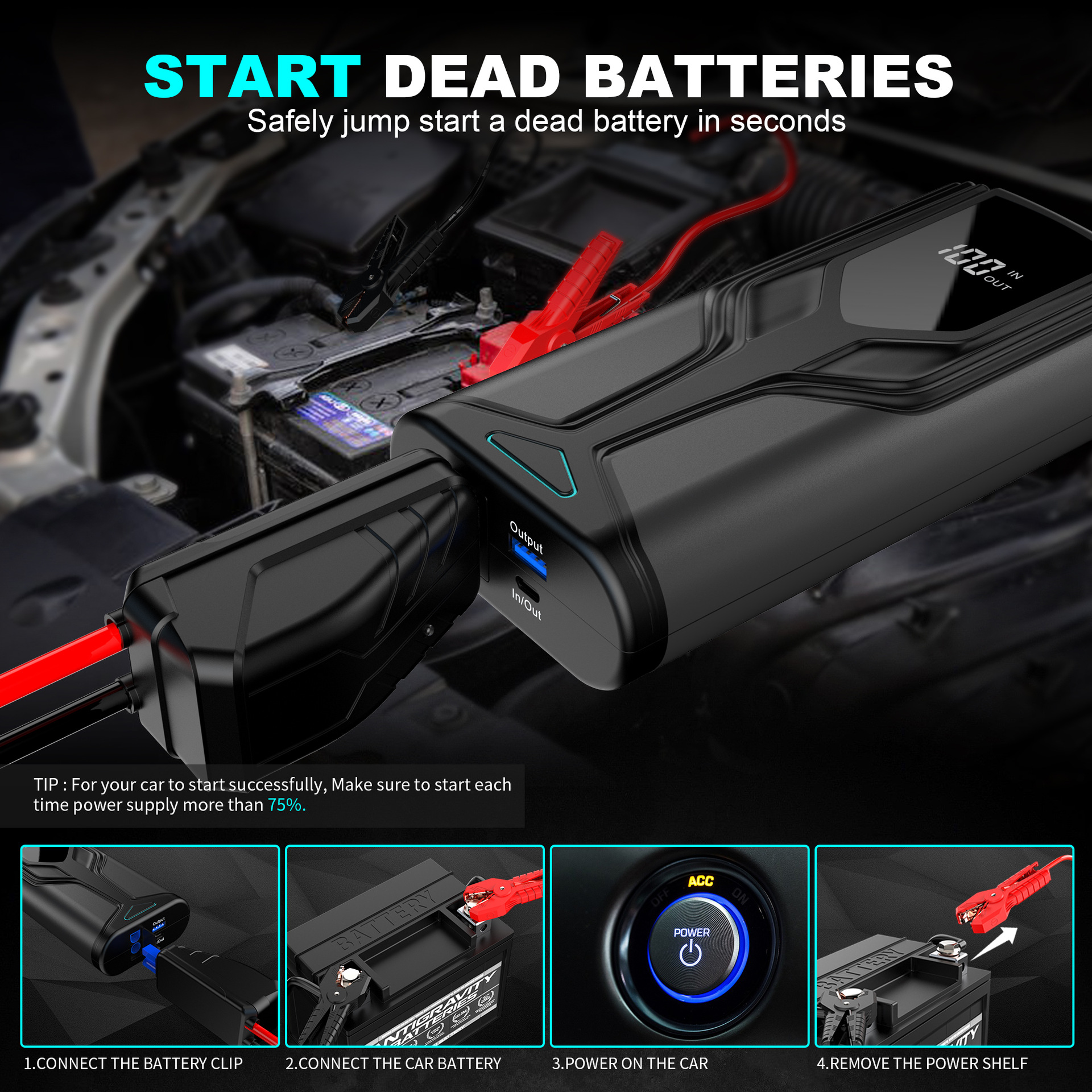 New 10000mAh Large Capacity Emergency Start Power Bank Jump Starter Multifunctional Booster