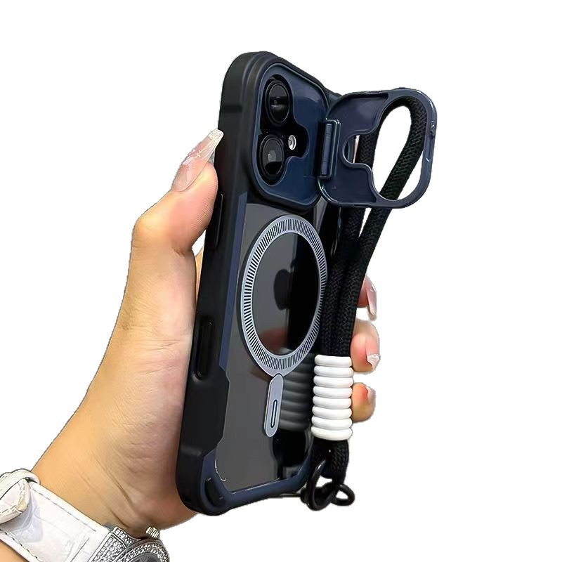Compatible with iPhone 17 Pro Max phone case skin feel lens cover bracket magnetic Apple 16 with lanyard protective case