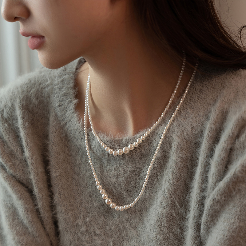 Swarovski-style small rice pearl imitation pearl necklace for women, autumn/winter neck chain, long layered sweater chain