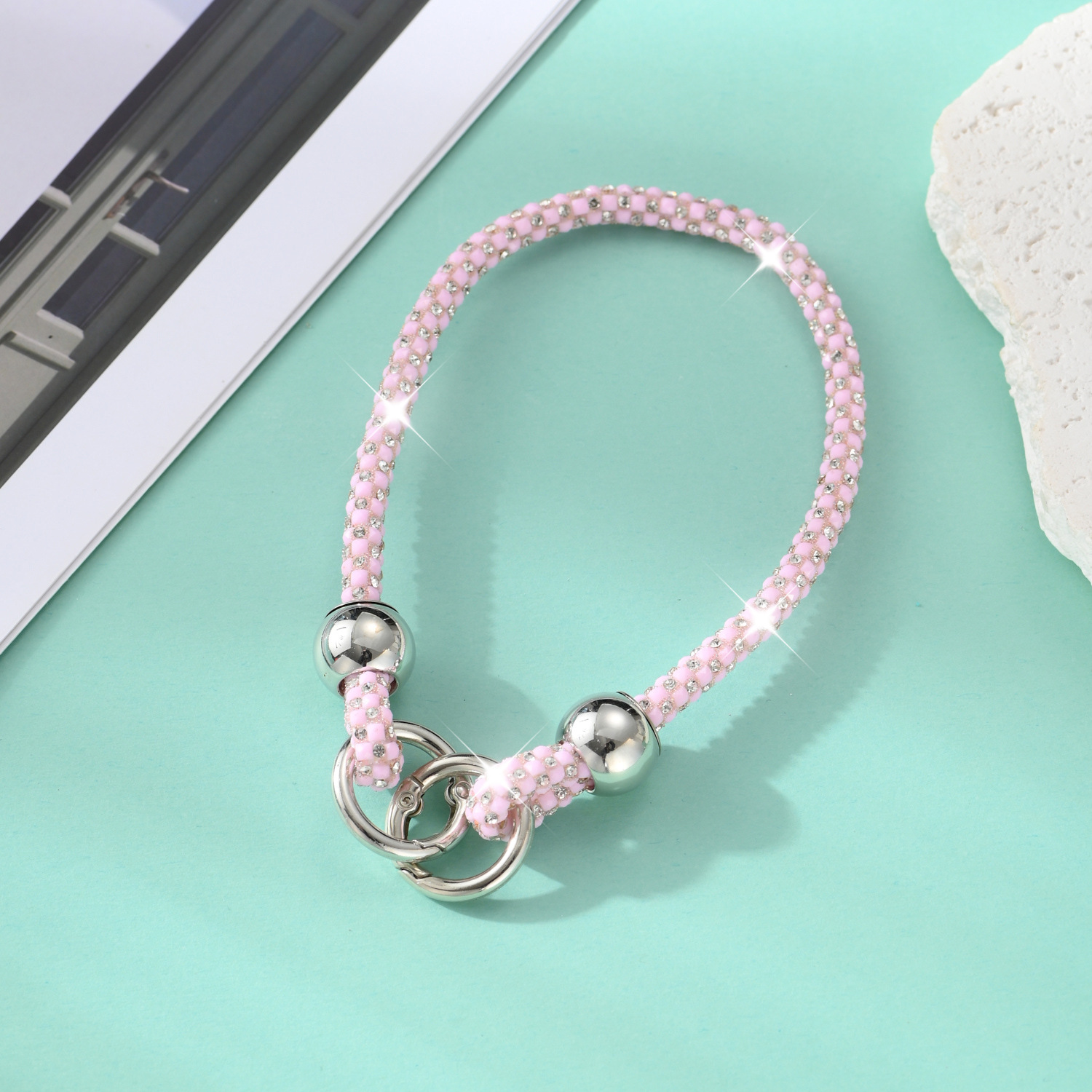 Rhinestone phone lanyard round bead full rhinestone bag chain pendant bag decoration wrist phone rope phone chain