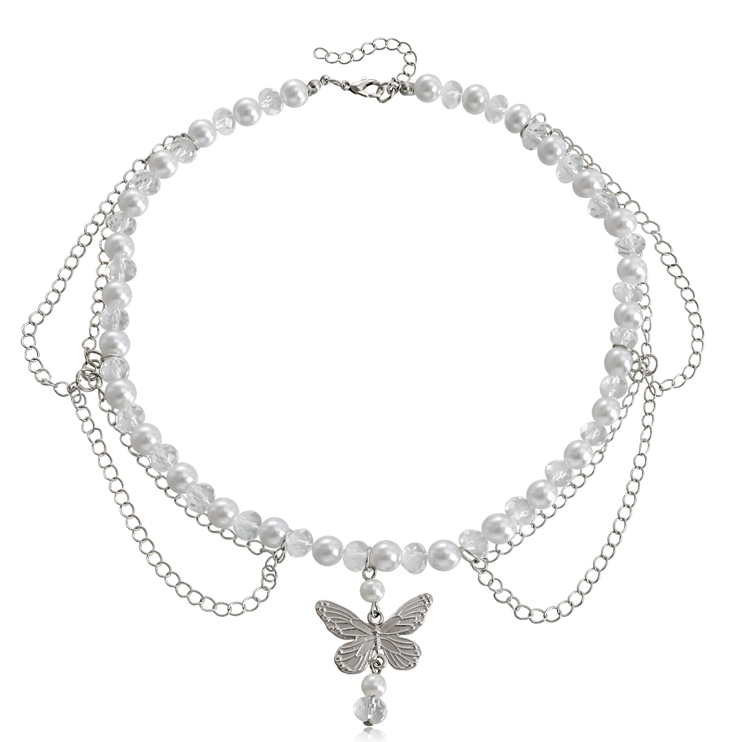 Accessories Double Layer High Gloss Pearl Tassel Cross Star Cross Necklace for Women