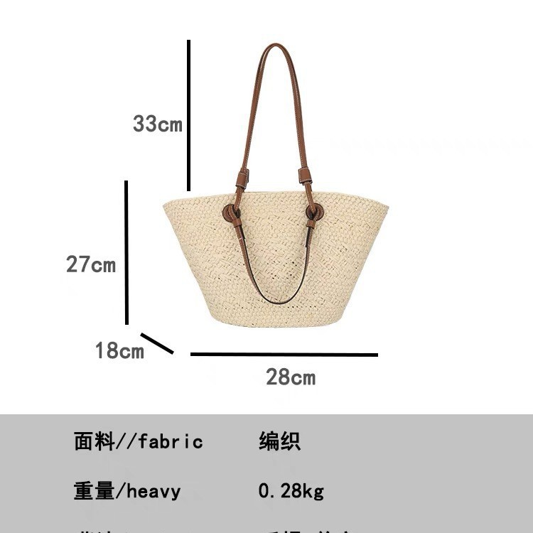 New handmade straw large capacity shoulder bag basket bag new summer beach vacation color-block handbag