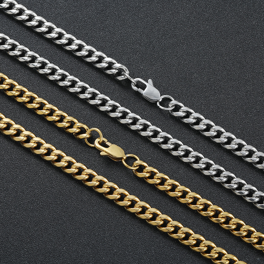 4mm 5mm 6mm 7mm 8mm 9mm stainless steel round polished Cuban chain men's smooth Cuban necklace