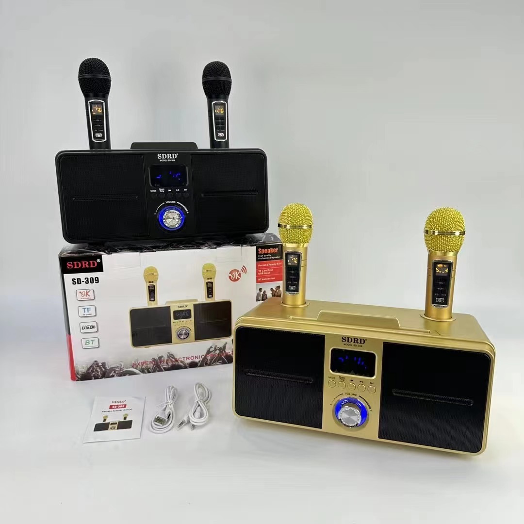SD309 Wireless Dual Microphone Bluetooth Speaker Singing All-in-One Outdoor Portable High-Power K-Song Machine