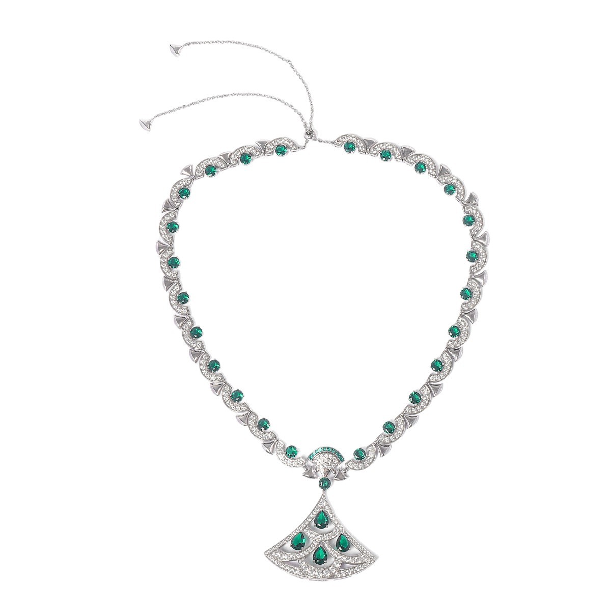 New large fan shape design set micro-set zircon elegant necklace