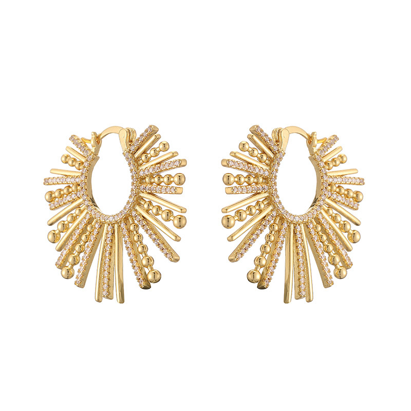 HECHENG jewelry metal sunflower ear clip exaggerated line sense fan-shaped earrings for women