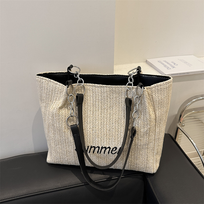 2026 new woven shoulder bag straw woven letter large capacity tote bag commuting handbag women