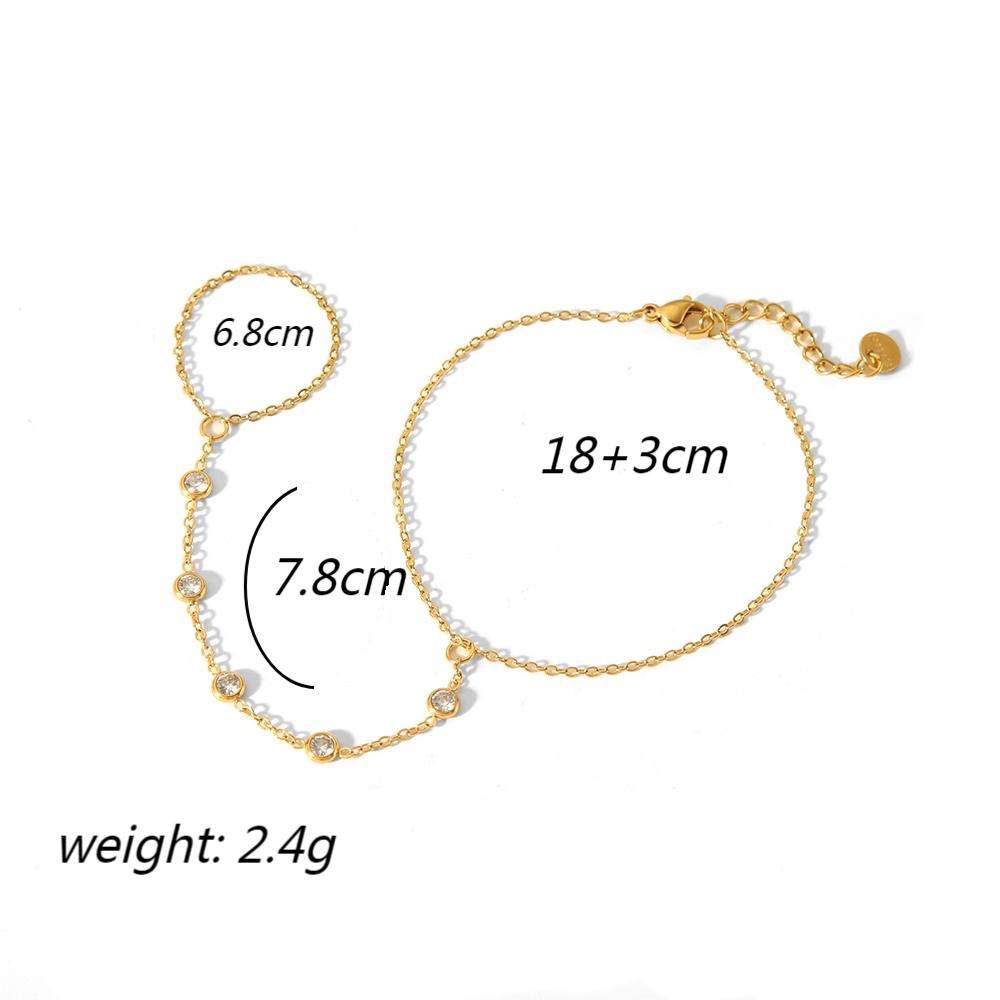 Simple women hand jewelry stainless steel finger chain ring integrated 18k gold chain