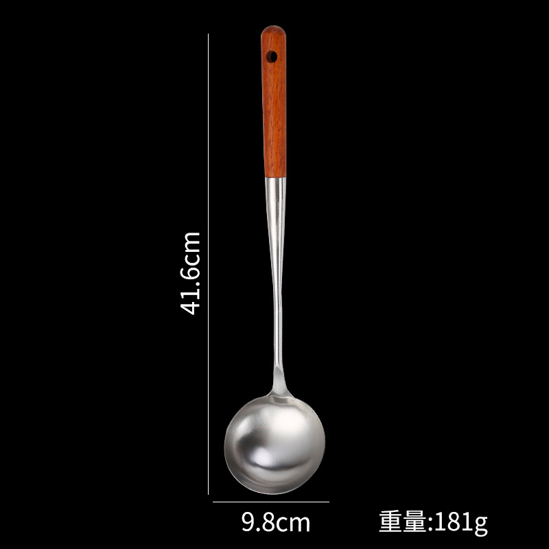 304 Stainless Steel Spatula Extended Wooden Handle Frying Spatula Spoon Cooking Spoon Kitchen Supplies Cookware Set