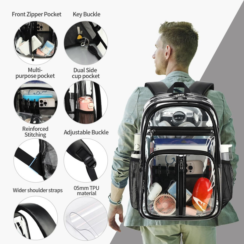 2026 New Transparent Backpack Men's Women's Student School Bag Large Capacity TPU Waterproof Multifunctional Backpack Casual