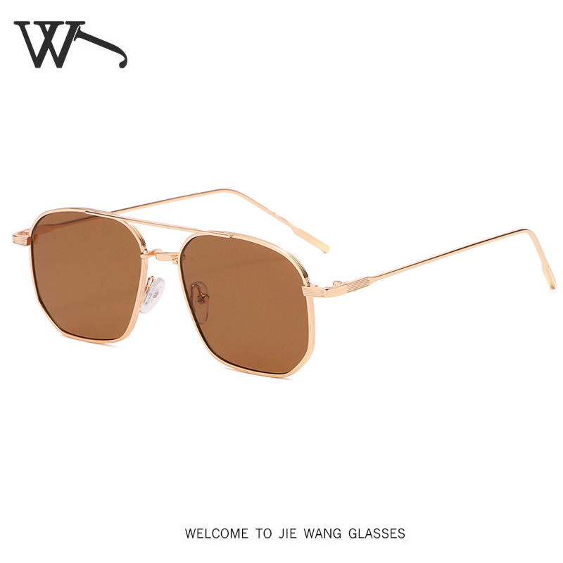 New Men's Double Beam Small Frame Sunglasses Women Metal Ocean Lens Sunglasses
