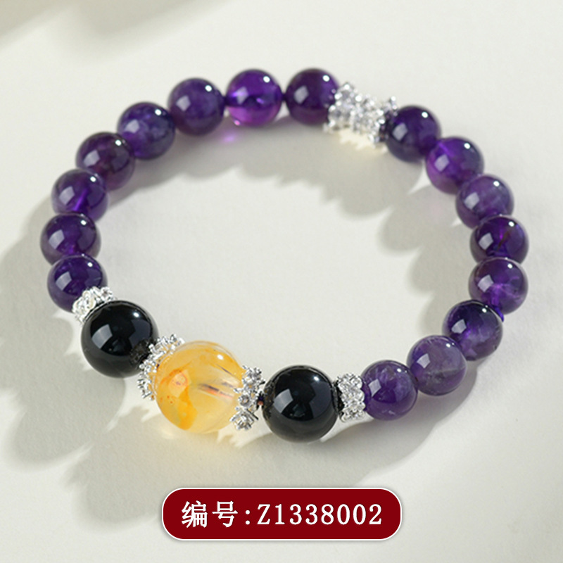 Z1338紫水晶银曜石黄胶花手链