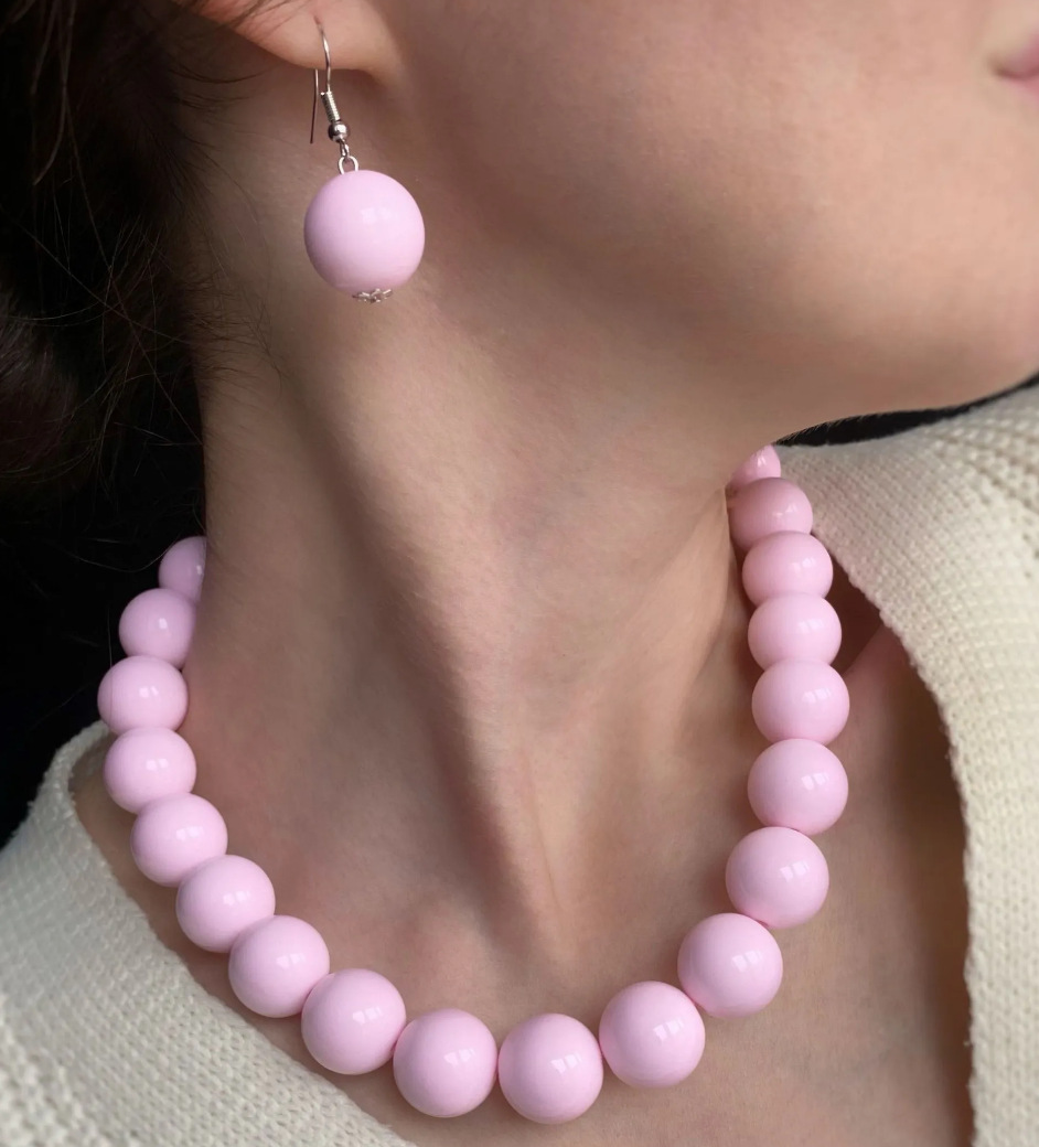 Fresh imitation pearl necklace earring set women round bead锁骨链 simple accessories three-piece set