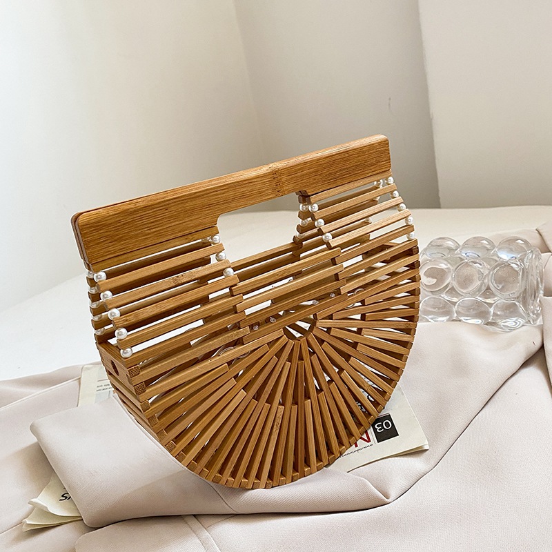 Bamboo woven pearl popular straw woven women's bag 2026 new handbag saddle woven handbag