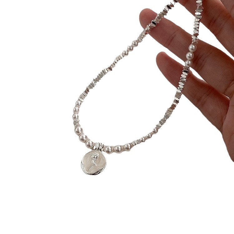 Yuanyou irregular crushed silver Shijia pearl necklace rose drop glaze collarbone chain