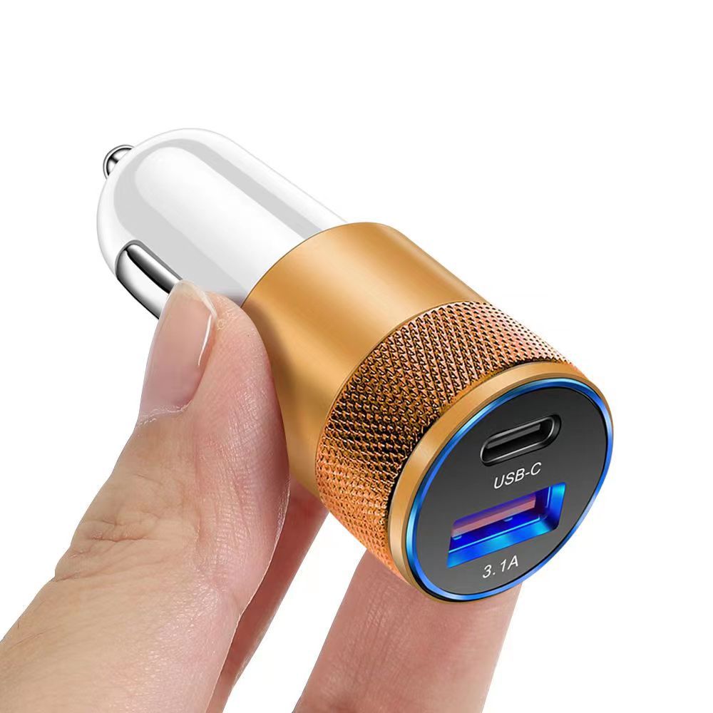 PD 20W Small Steel Gun Car Charger QC3.0 Car Charger 38W Fast Charging Dual USB Car Charger PD+2.4