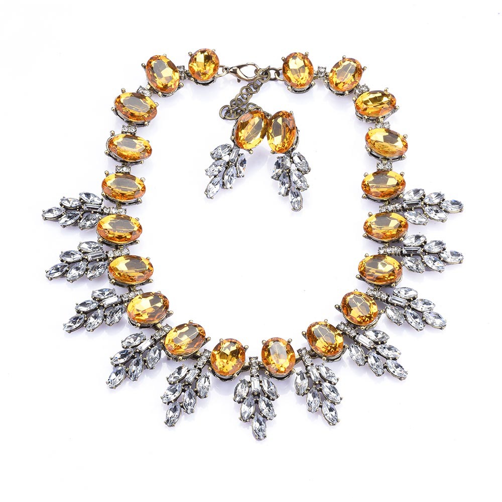 New accessories handmade exaggerated colorful crystal necklace earring set