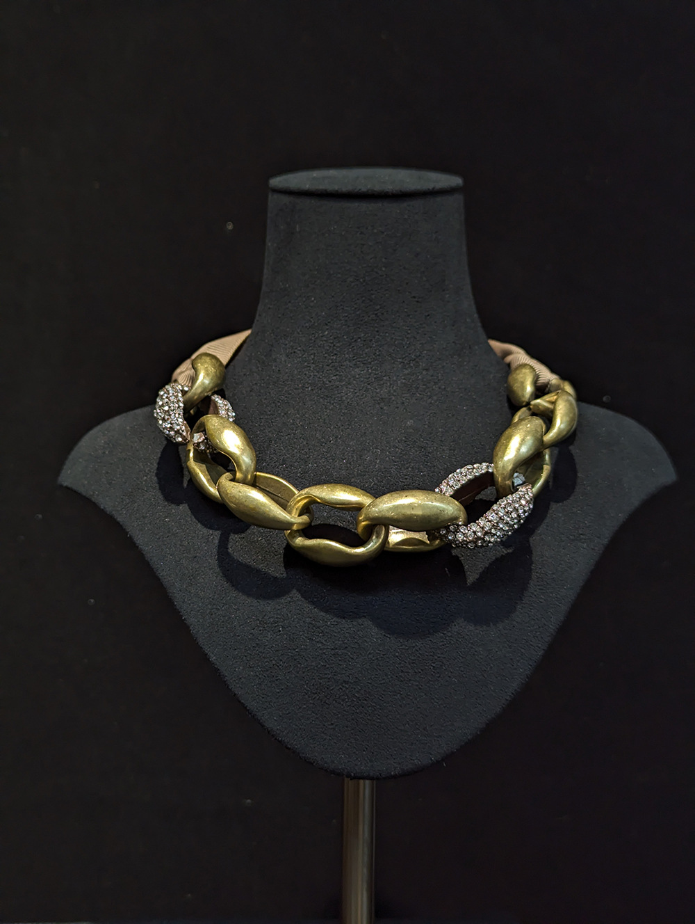 Distressed Metal Geometric Necklace Exaggerated Fabric Patchwork Necklace Export Design