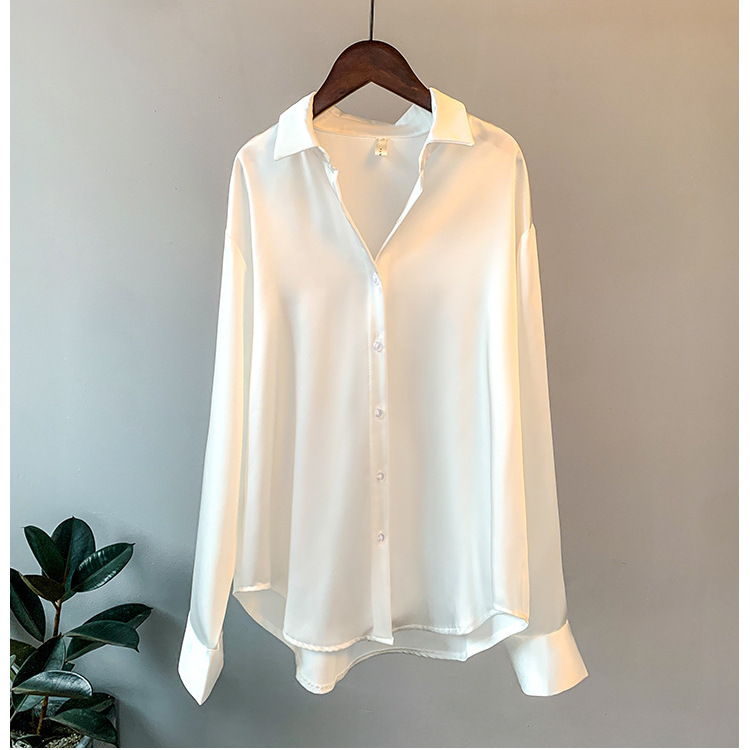Long Sleeve Satin Shirt Women Niche 2024 Spring/Summer Sun Protection Hong Kong Style Blouse Top