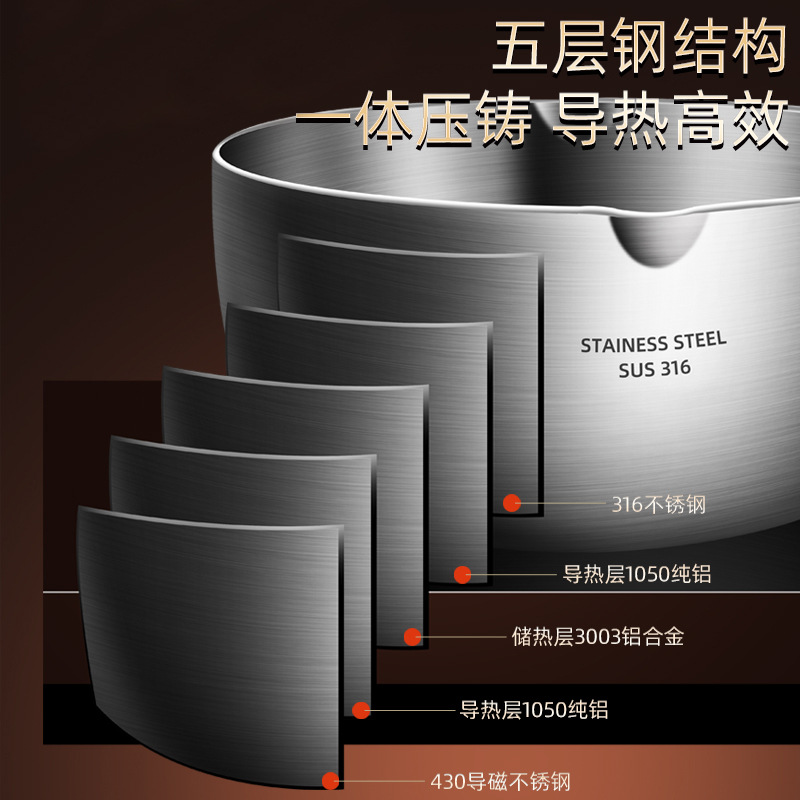 Japanese-style milk pot 316 stainless steel, baby food pot, household non-stick noodle pot, soup pot, no coating