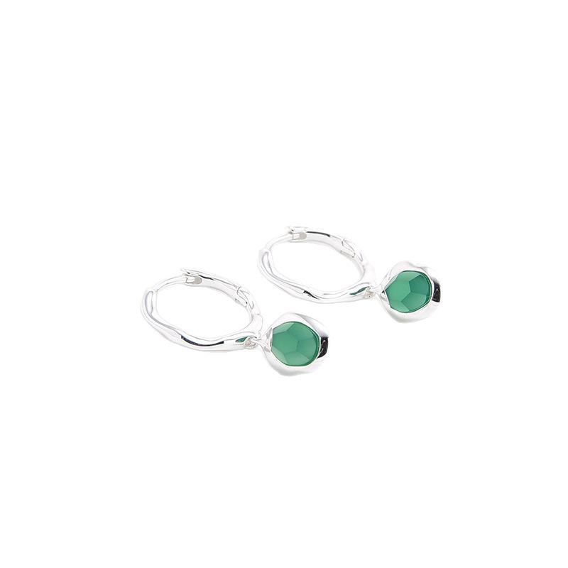 Monica Flowing Light Exquisite Natural Agate Aquamarine S925 Sterling Silver Gold-Plated Niche Earrings for Women
