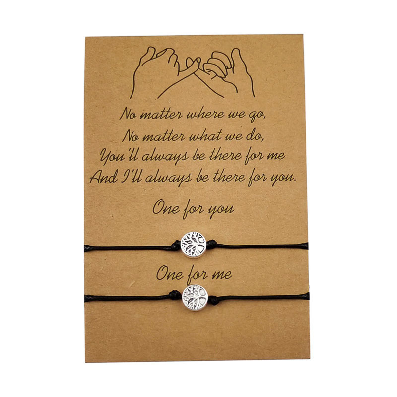 Heart-shaped tree of life wax thread handmade woven couple friendship card bracelet bracelet