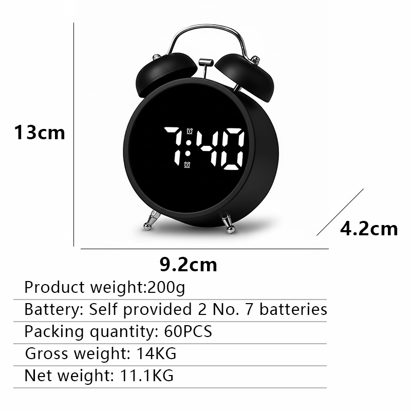Indoor super silent children electronic alarm clock learning special digital LED display metal ringing small alarm clock